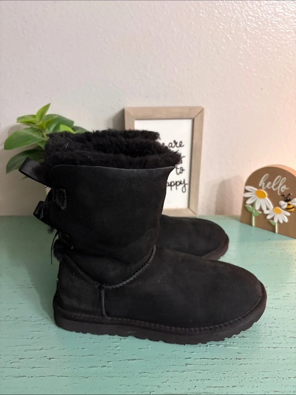 UGG Kids Black Suede Shearling Boots